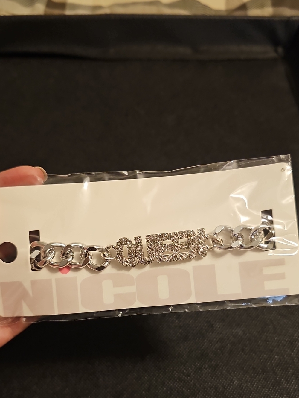 Nicole Silver Crystal 'QUEEN' Chain Bracelet